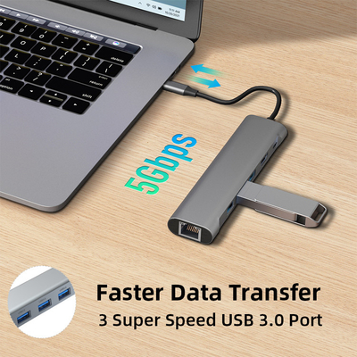 4K HDMI 6 In 1 Type C 5Gbps USB Hub Docking Station 60W PD Charging 1000Mbps
